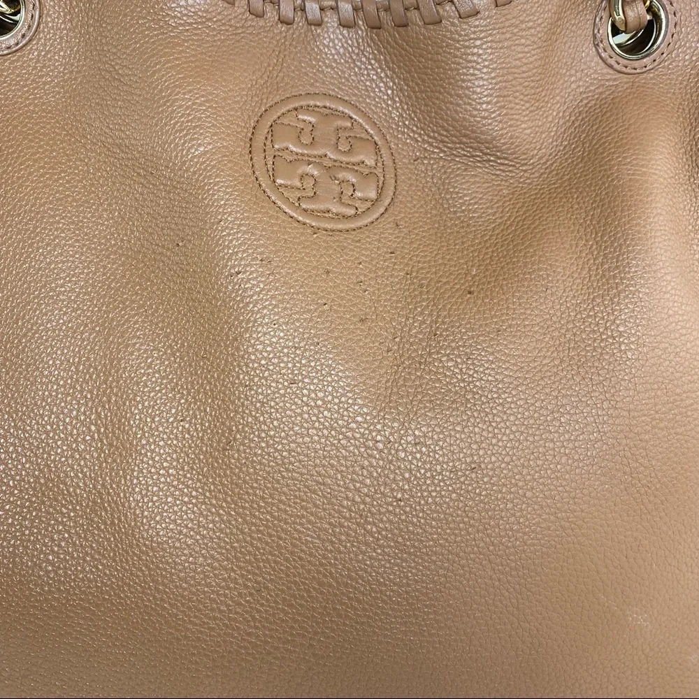 Tory Burch Bombé Slouchy Camel Leather Tote Bag